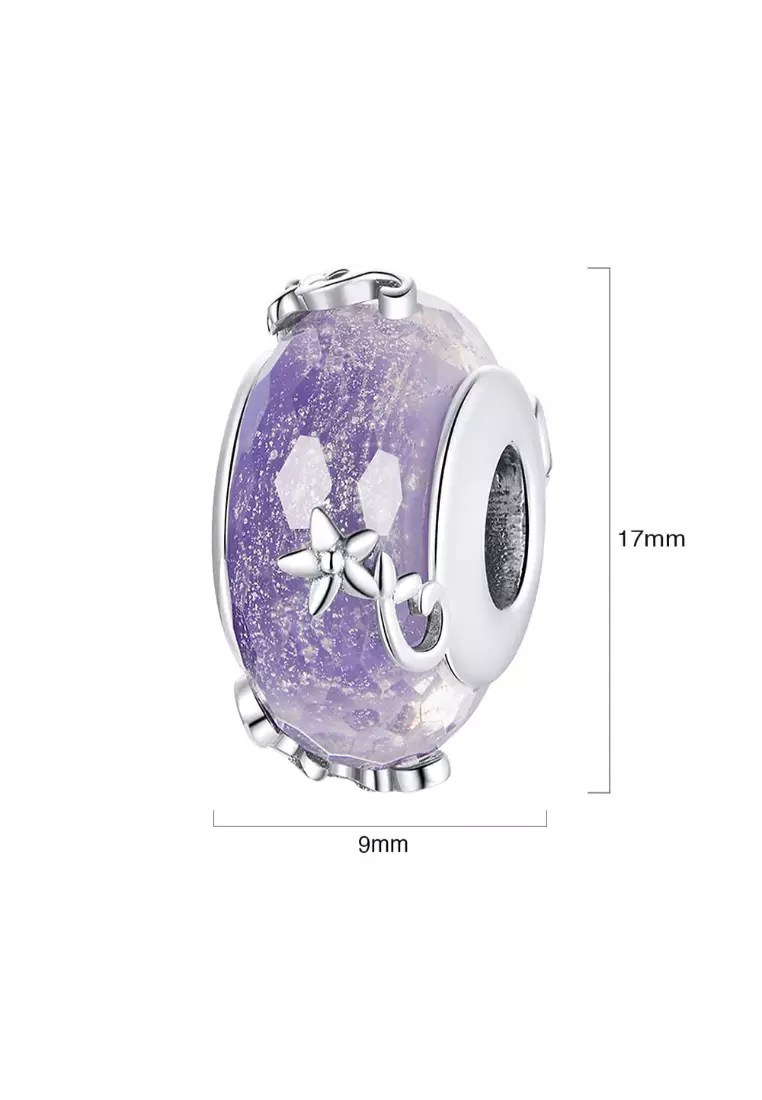 Solid 925 Sterling Silver Purple Glass charm