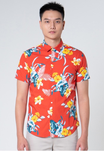 Private Stitch red Private Stitch Men Casual Short Sleeve Regular Fit Cotton Floral Shirt 92855AA0B3D3CAGS_1