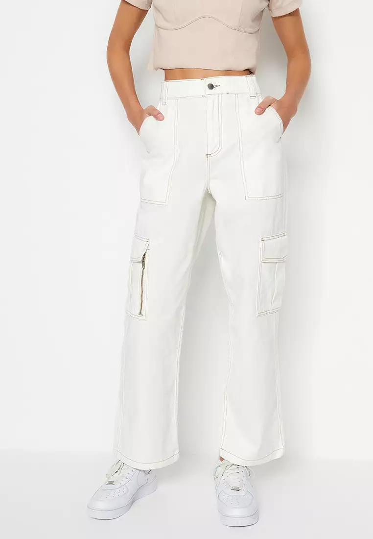 White denim outlet cargo pants