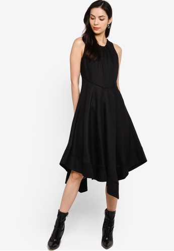 ck Calvin Klein black Washed Linen Viscose Dress - Fully Lined 85425AA1213CA6GS_1