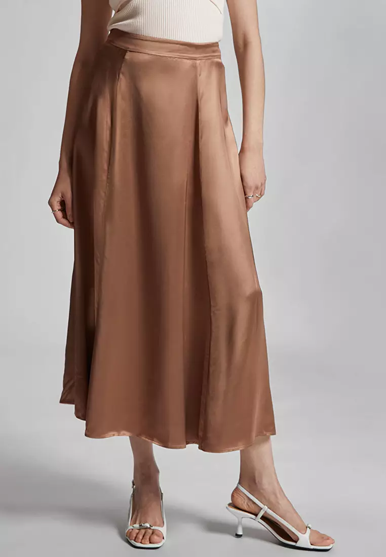 Long Flared Satin Skirt