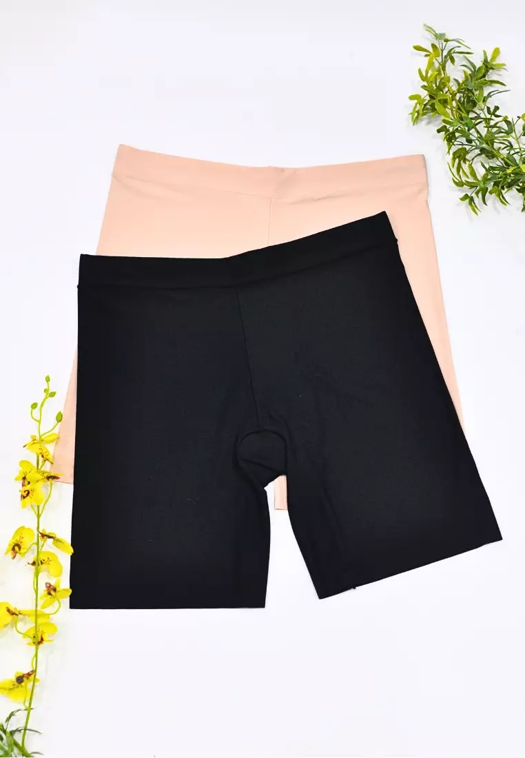 2 Pack Miranda Mid Rise Seamless Safety Shorts Panties in Nude and Black
