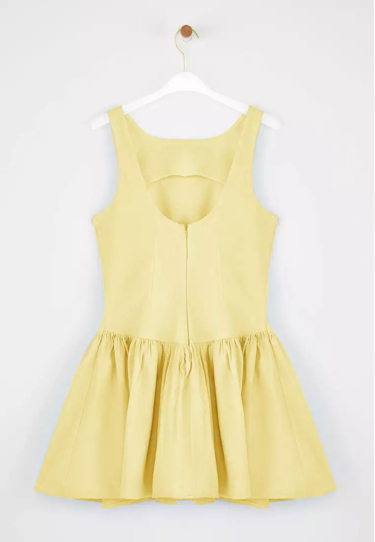 Yellow Waist Open Woven Short/Mini Dress Twoss25El00865