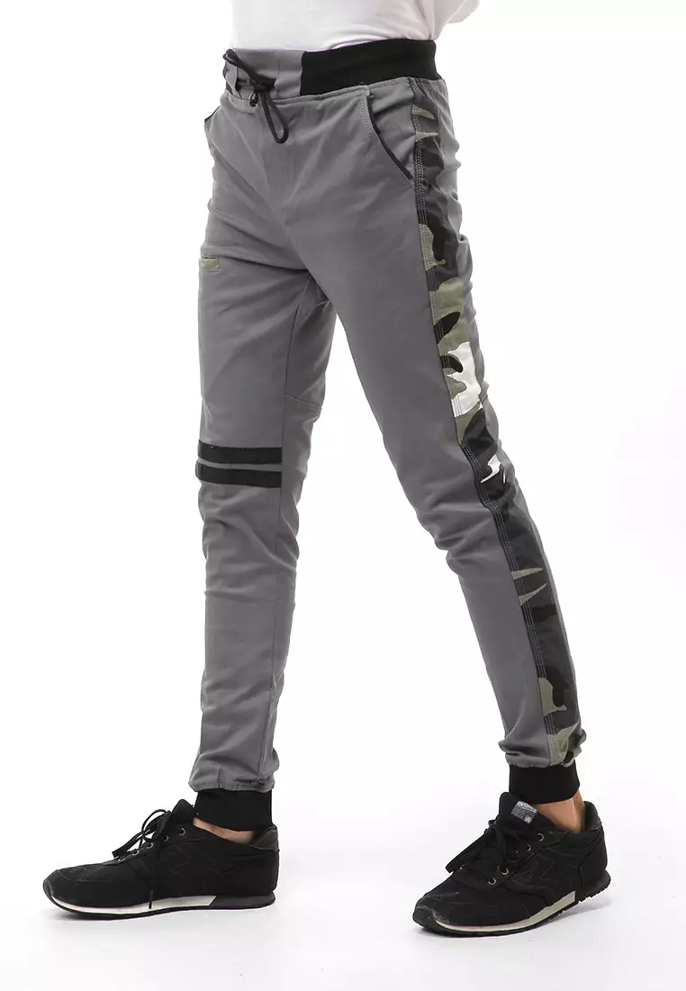 Locko Long Pants Celana Jogger Pria Long Side List Army Material Cotton Twill ORIGINAL - Gray