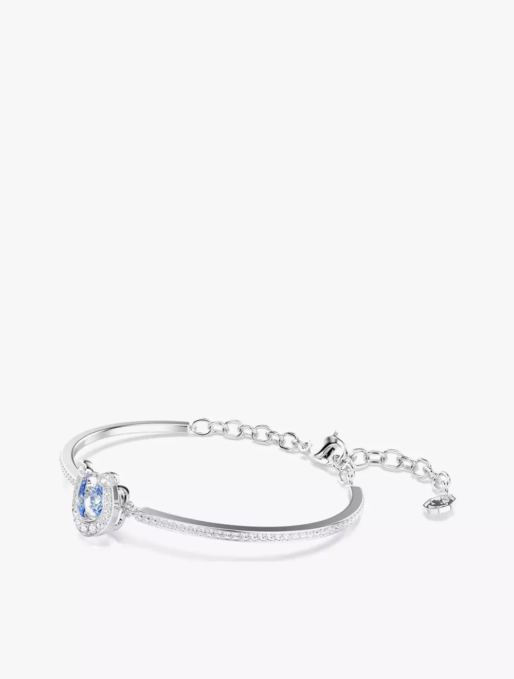 Symbolica bangle, Round cut, Pavé, Horse shoe, Blue, Rhodium plated