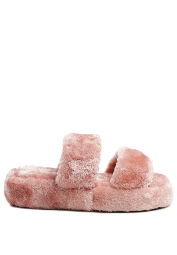 London Rag pink Snuggles Indoor Fur Flats in Blush D26D0SHEC3FB1FGS_1