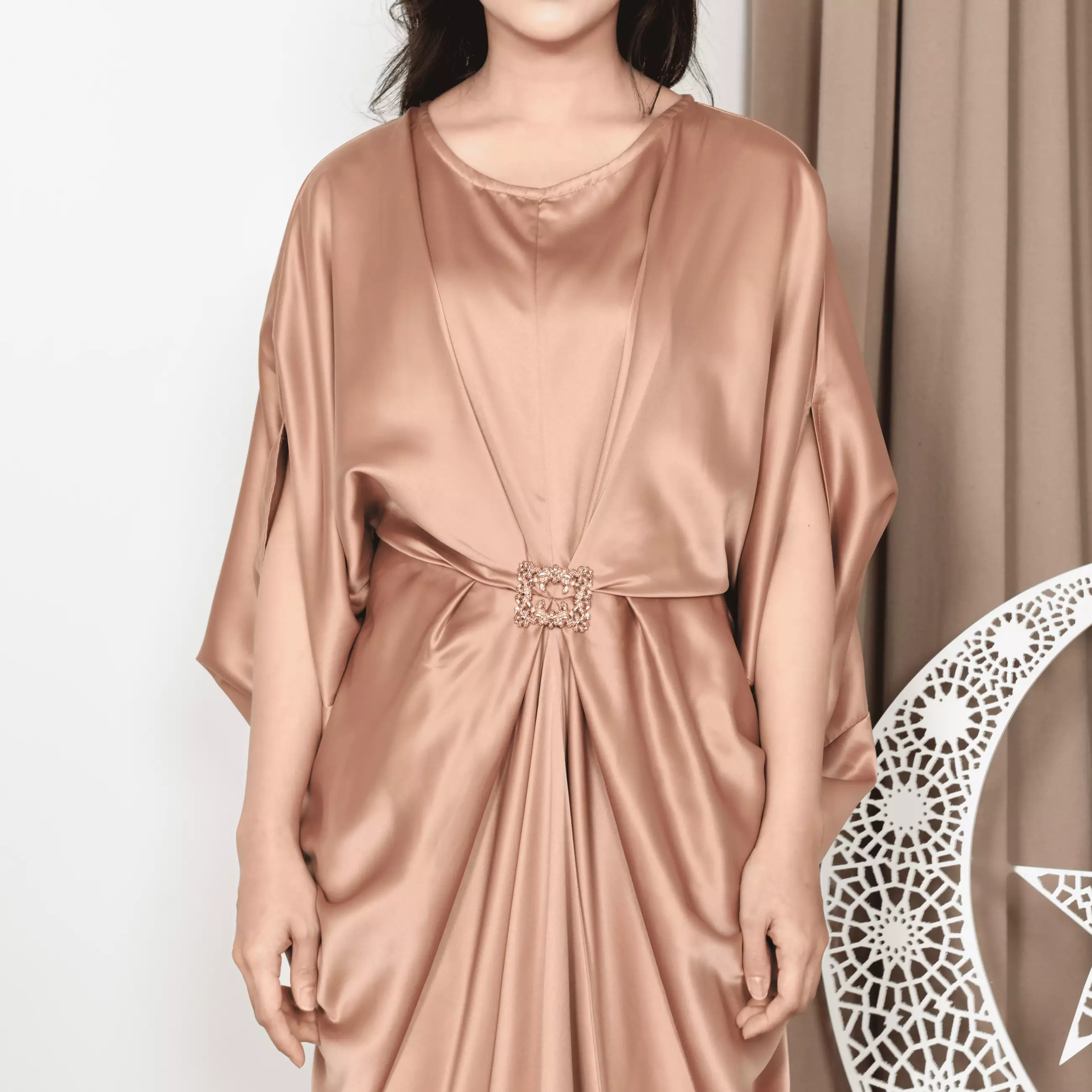 Kanza Draped Caftan in Brown