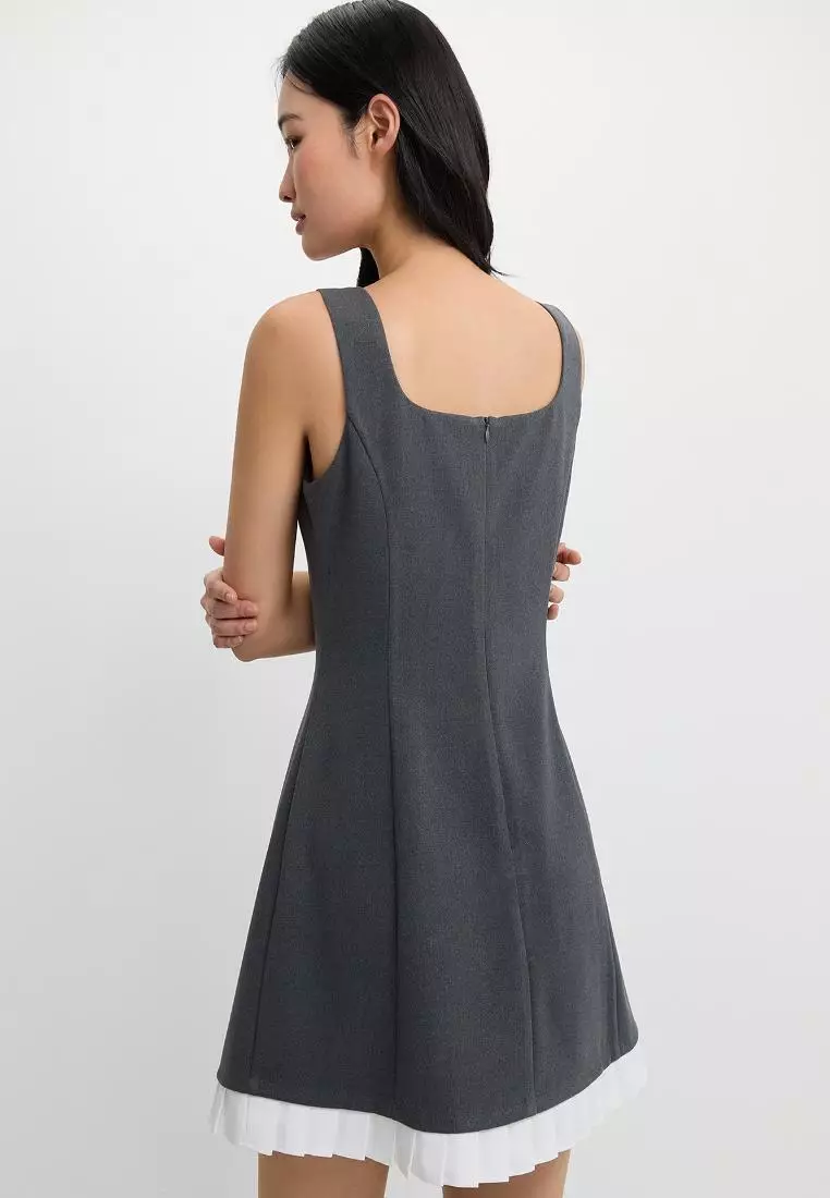 Bow Pleated Trim Dress