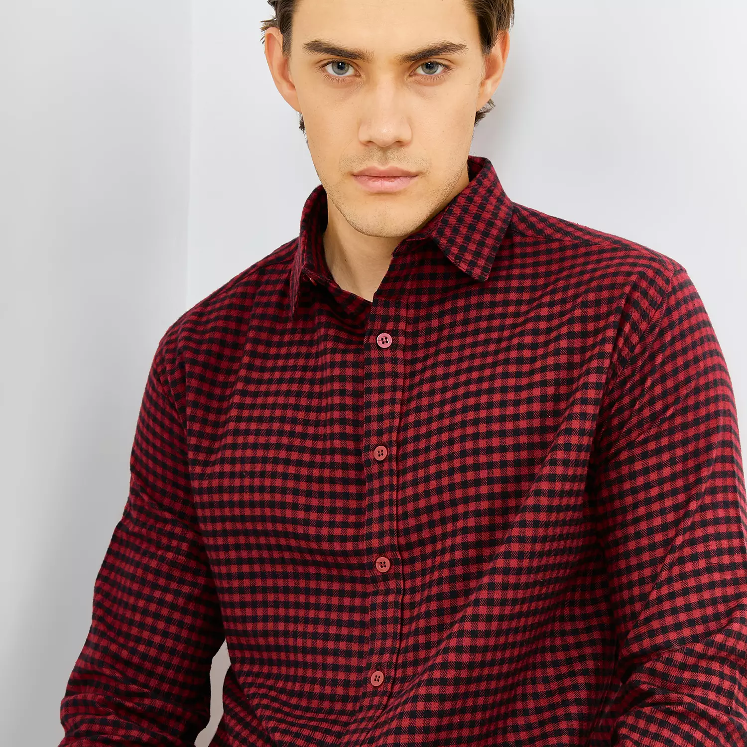 PAULMAY Kemeja Flanel Pria Lengan Panjang Merah 6706