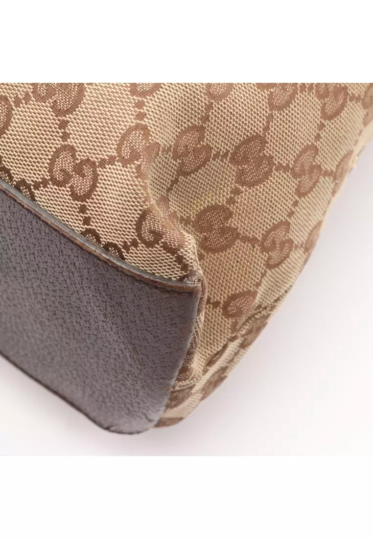 Pre-Loved Gucci GG canvas sherry line Handbag tote bag canvas leather beige multicolor