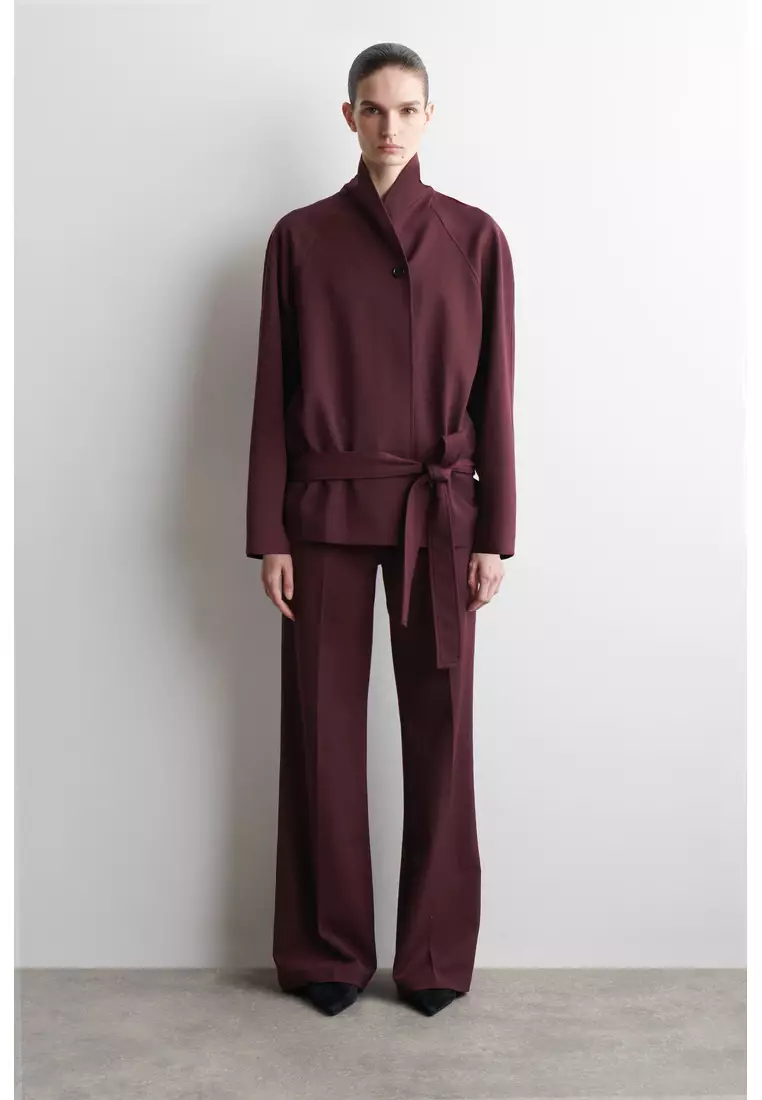 BELTED WOOL-BLEND SHAWL-COLLAR JACKET