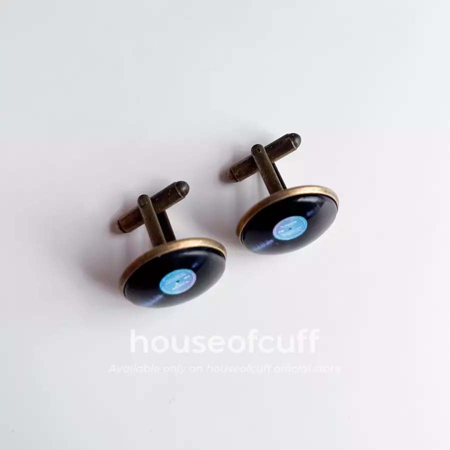 houseofcuff Cufflinks kancing manset kemeja vinyl record hitam