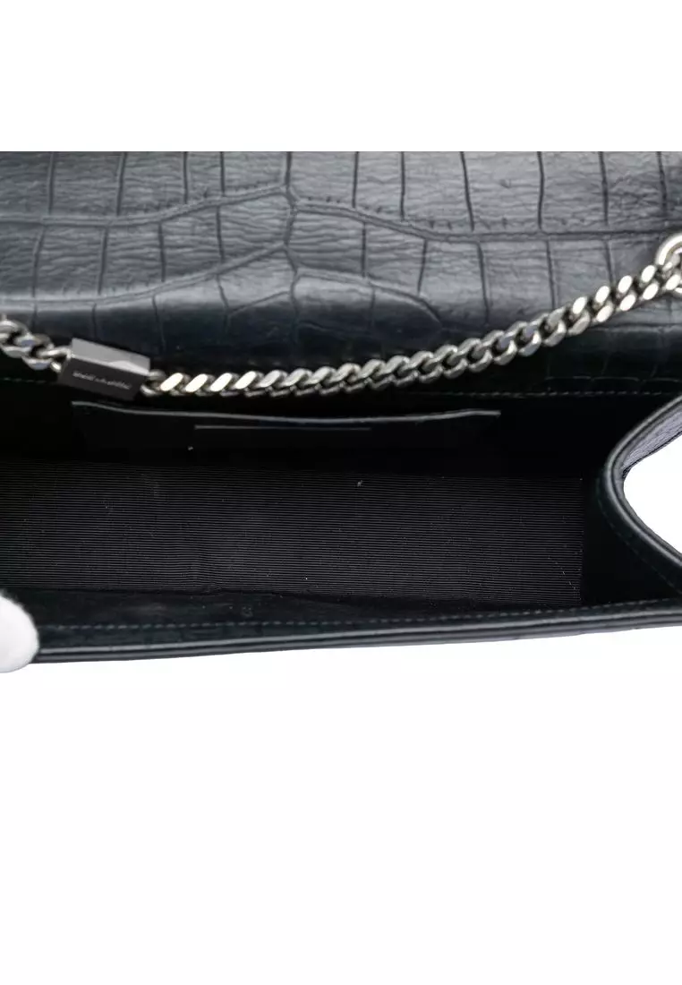 Pre-Loved Saint Laurent Medium Croc Embossed Leather Kate Tassel Crossbody