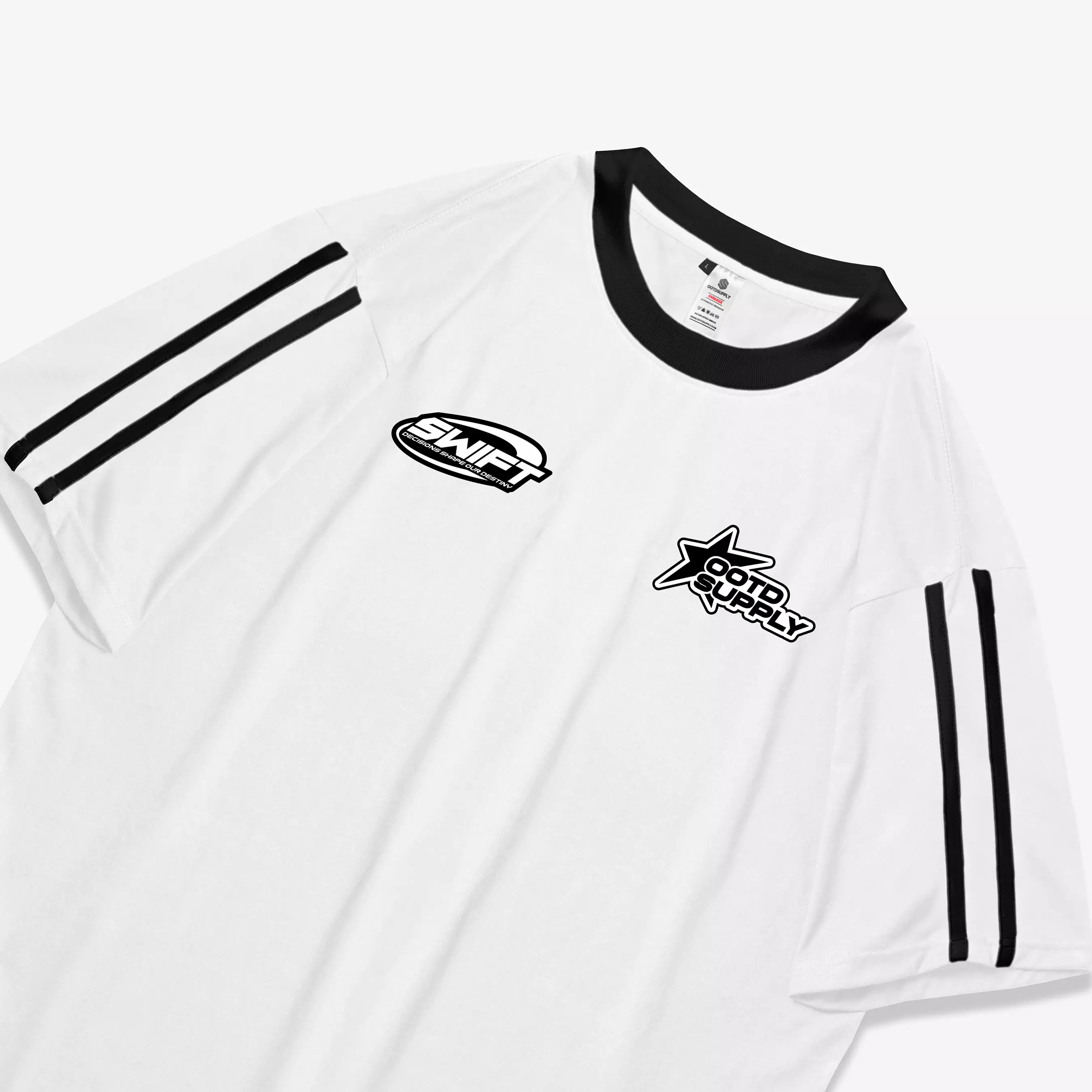 OOTDSUPPLY Oversized Strings Swift Black & White l T-shirt Oversize l Kaos Unisex OVZSR006