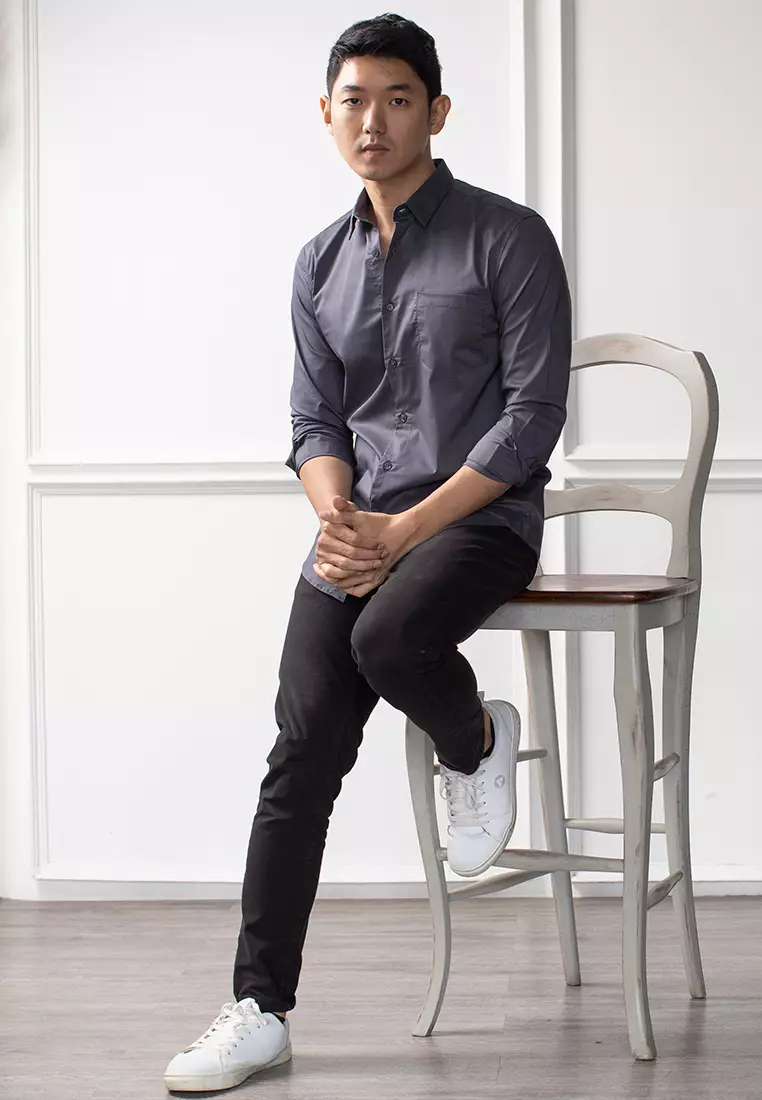 Kemeja tangan panjang Formal Stretch oxcon Charcoal