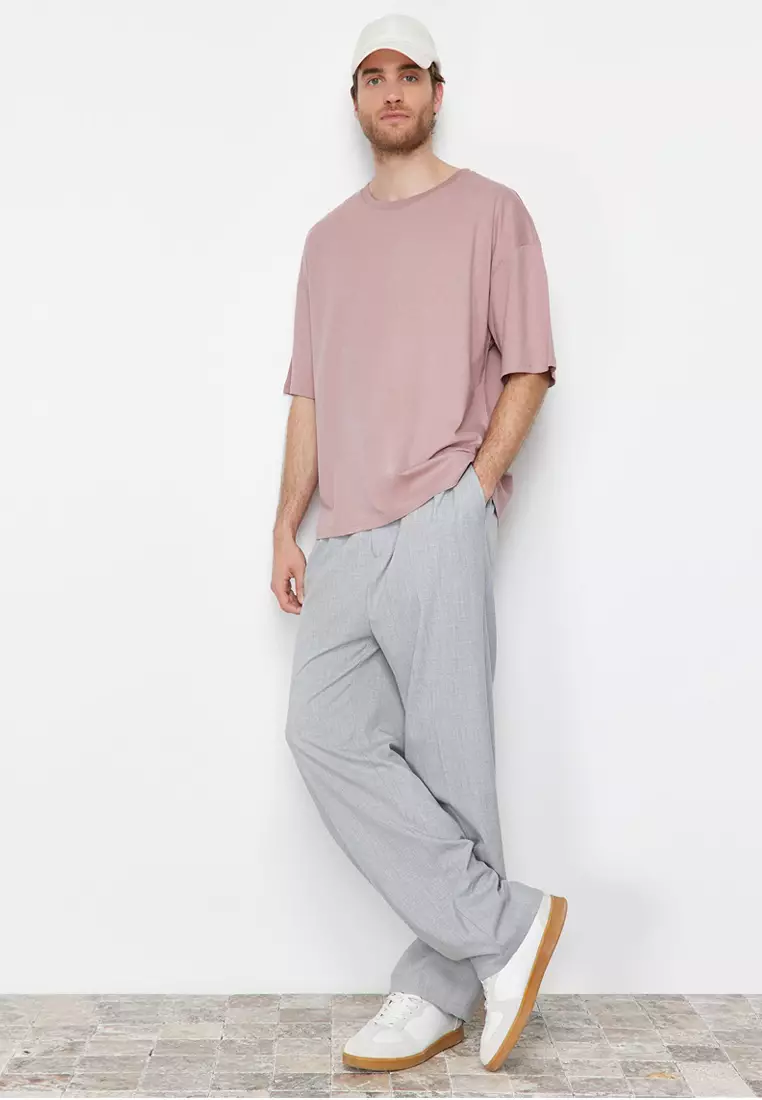 Dusty Rose Oversize/Wide Cut 100% Cotton Short Sleeve Basic T-Shirt TMNSS22TS0318