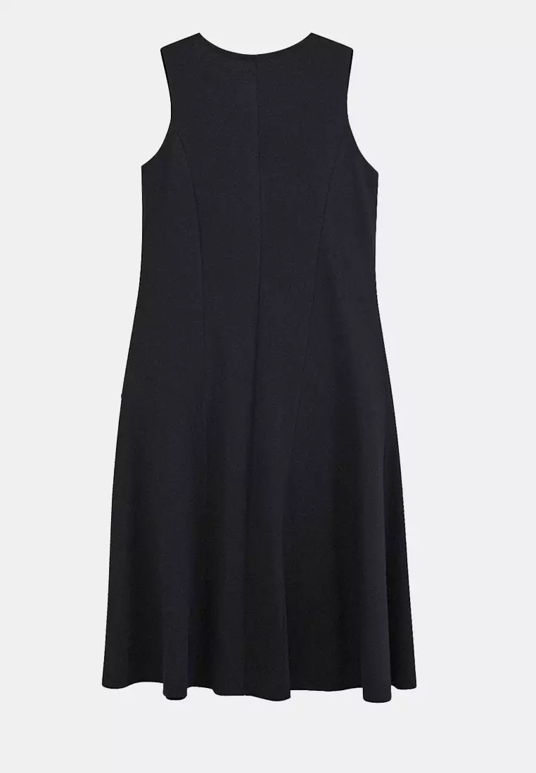 Black 100% Cotton Skater Crew Neck Sleeveless Midi Knitted Midi Plus Size Dress Tbbss26Ah00157
