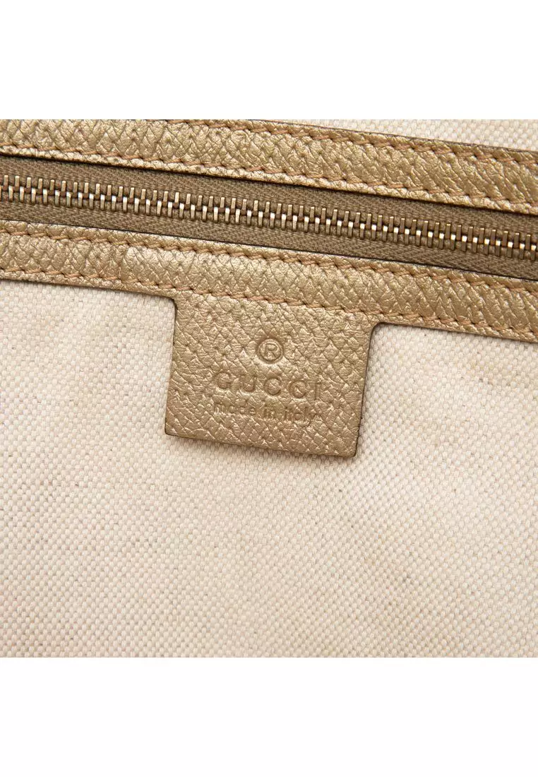 Pre-Loved Gucci Gg Canvas And Metallic Calfskin Bree Tote