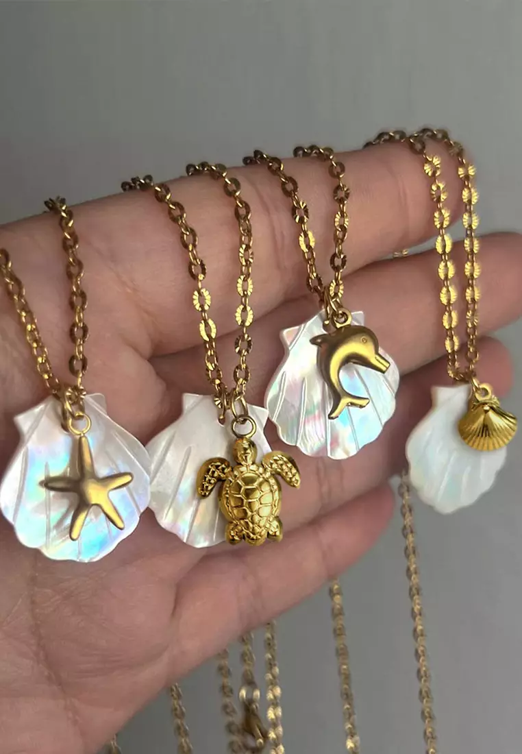 Pearl Shell & Gold Sea Turtle Necklace