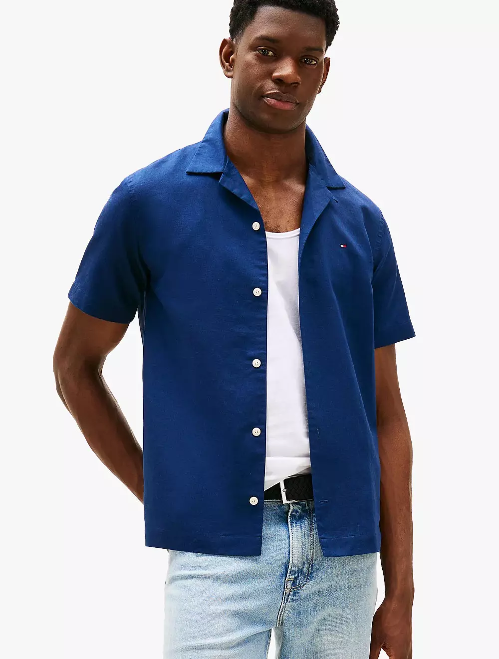 Tommy Hilfiger Regular Fit Linen-Blend Camp Shirt