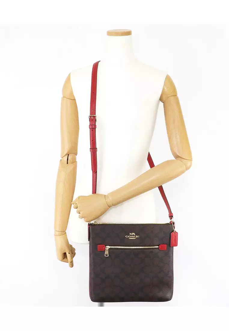 Coach Rowan File Bag In Signature Canvas in Brown/ 1941 Red C1554