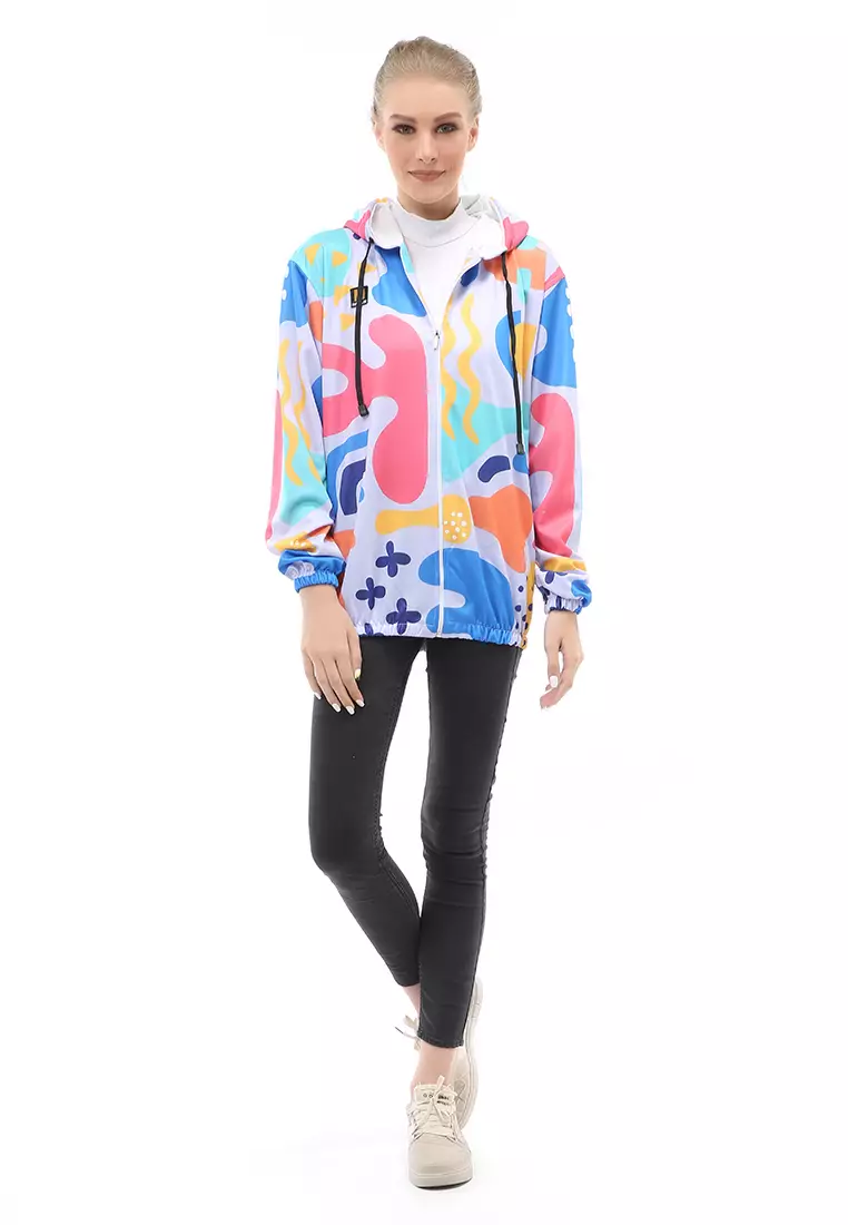 Hardwin Jacket Outer Wanita Jaket Hoodie Sepeda Abstrack Motive 2 Material Parasut ORIGINAL - Orange Blue
