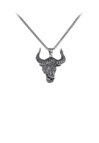 Glamorousky silver Fashion Punk Style 316L Stainless Steel Bull Head Pendant with Necklace 27B12ACCBB40CBGS_1