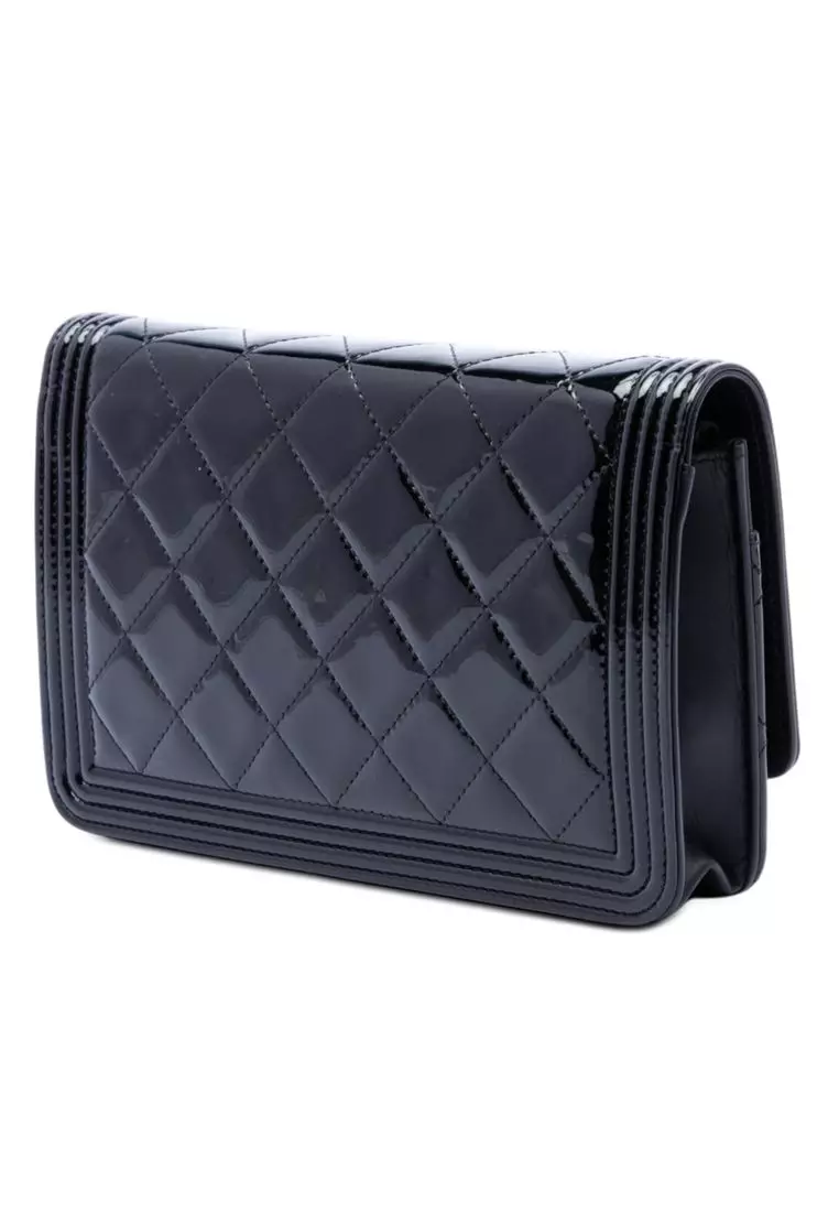 Pre-Loved Chanel Quilted Patent Boy Wallet On Chain