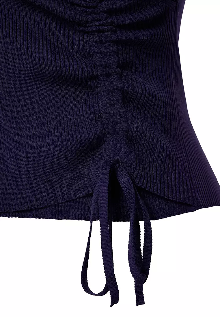 海軍藍 雙排扣 皺褶細節 針織 套頭毛衣 Twoaw23Kz00828