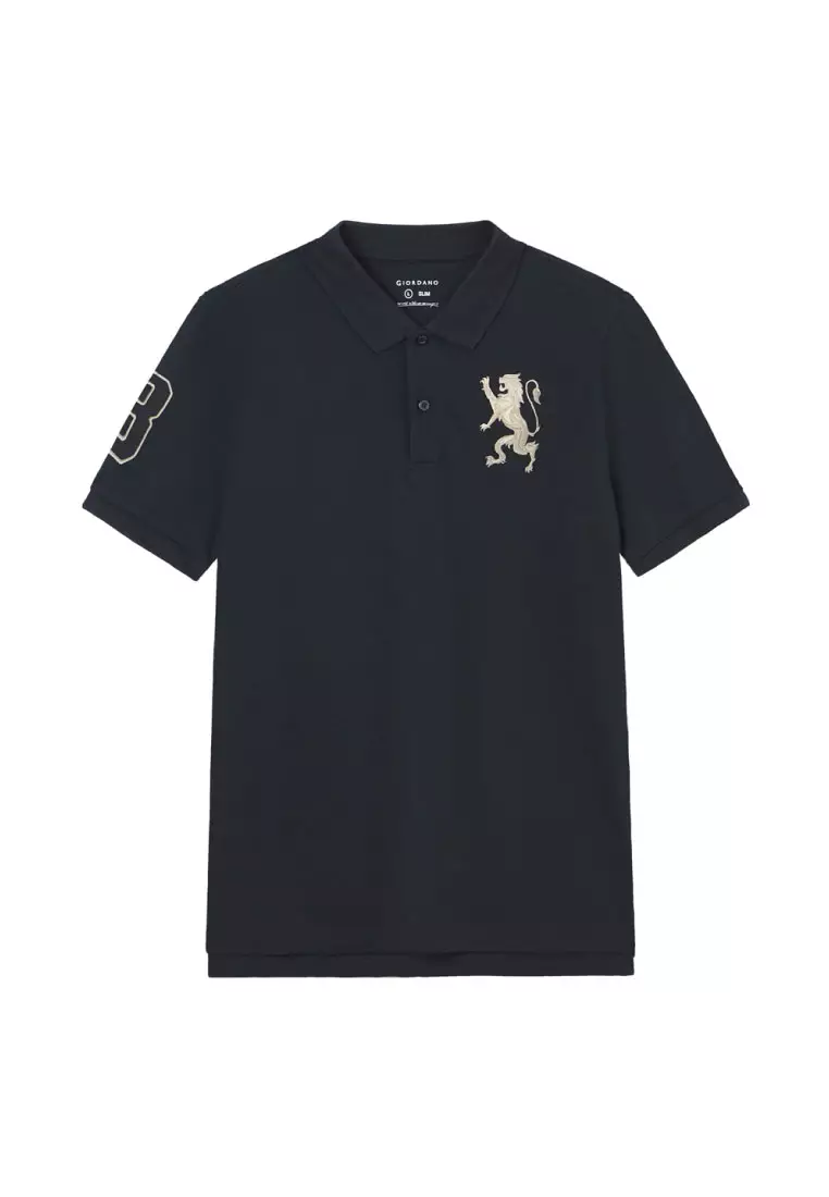 Men's Lion Embroidery Slim Short Sleeve Polo 01016222