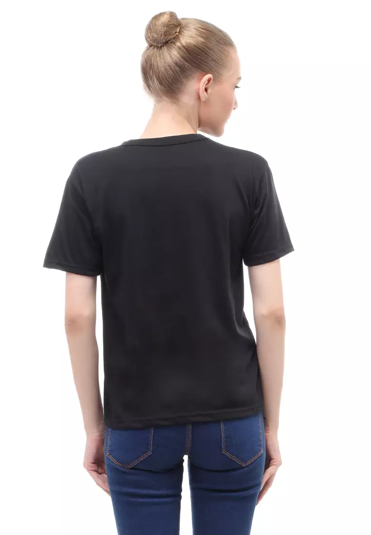 Heller Kaos Atasan Wanita Motif Print Short Sleeves Relaxed Fit - Hitam