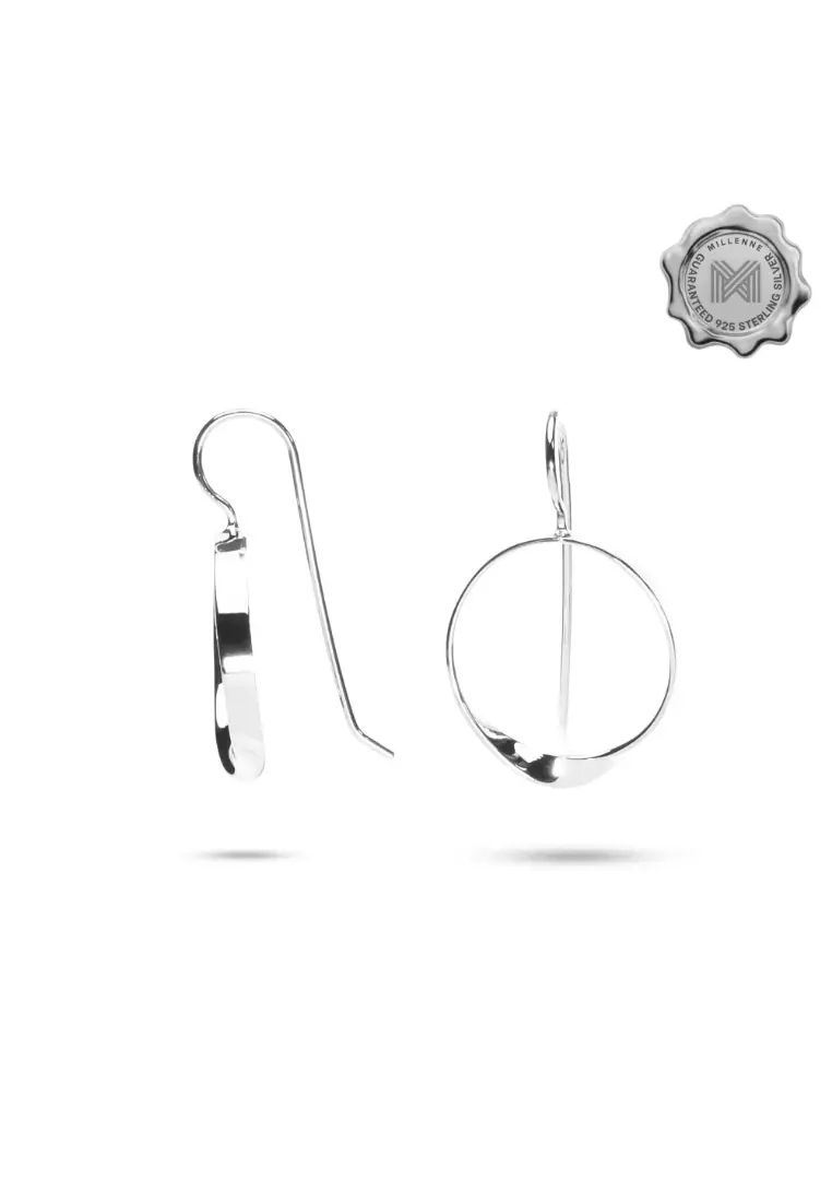 Minimal Circle Arched Silver Hook Earrings with 925 Sterling Silver