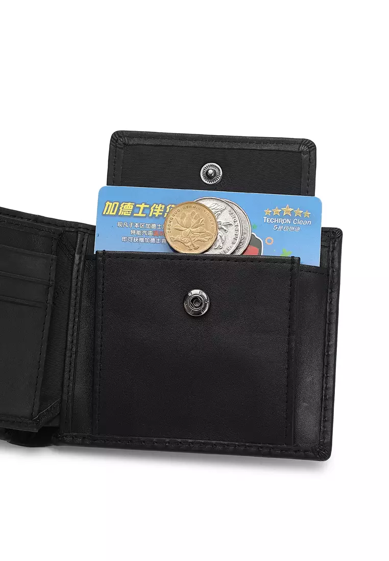 Men's RFID Genuine Leather Bi Fold Center Flap Short Wallet With Coin Compartment