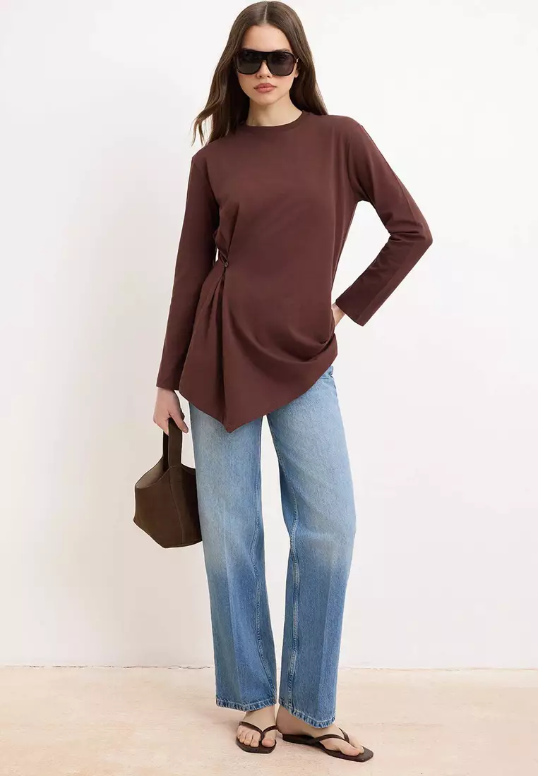 Brown Regular Single Jersey Plain Knitted Tctss26Uk00007