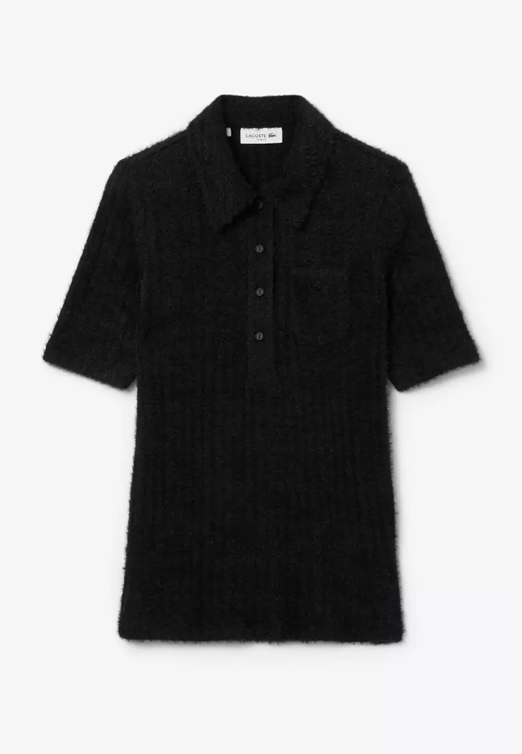 Slim Fit Fuzzy Rib Knit Polo Shirt