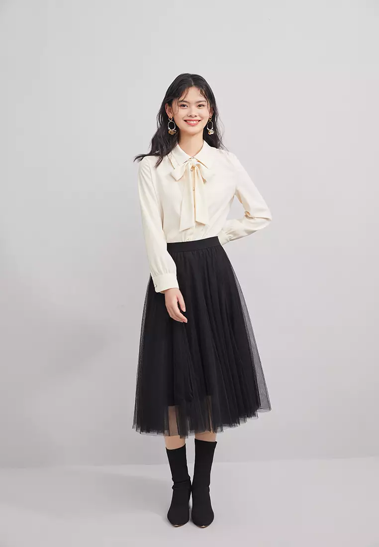 Hopeshow Butterfly Knot Collar Chiffon Blouse