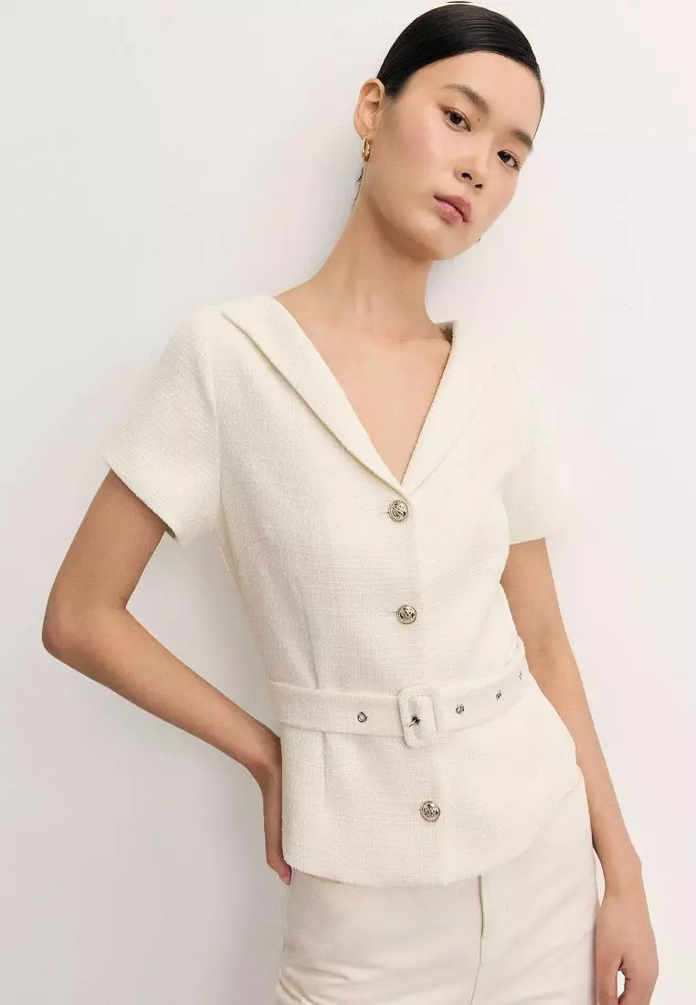 Tweed Belted Shirt Sleeve Blazer