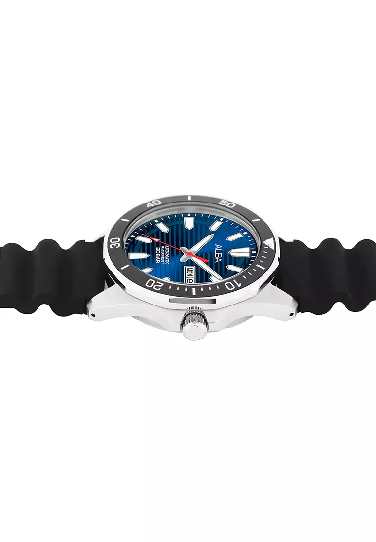 Jam Tangan Pria Alba Automatic AL4465X1 Black + Blue Dial - Black Rubber