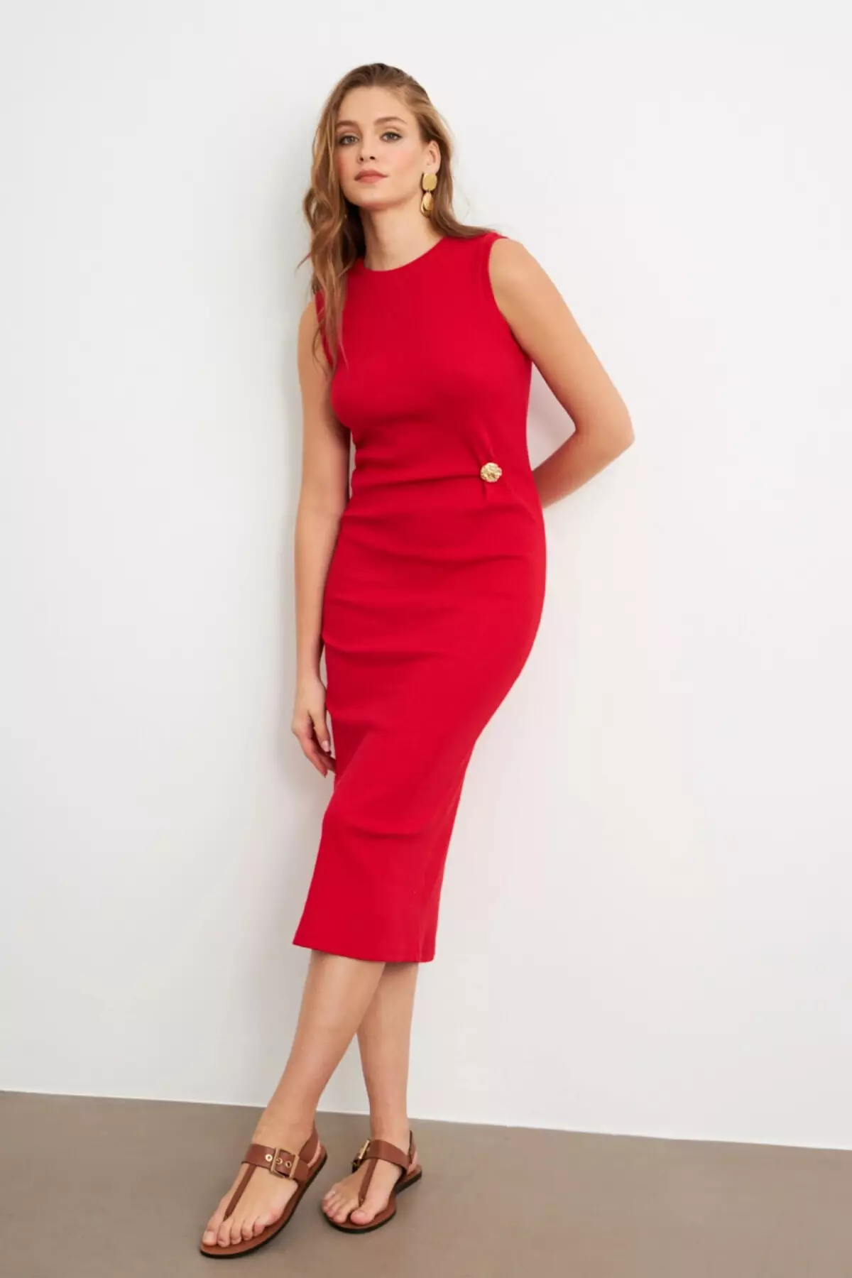 Button Detailed Midi Dress