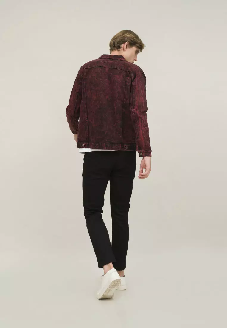 Houseofcuff Jaket Jeans Pria Polos Tebal Dilan Jaket Denim Marun Pudar