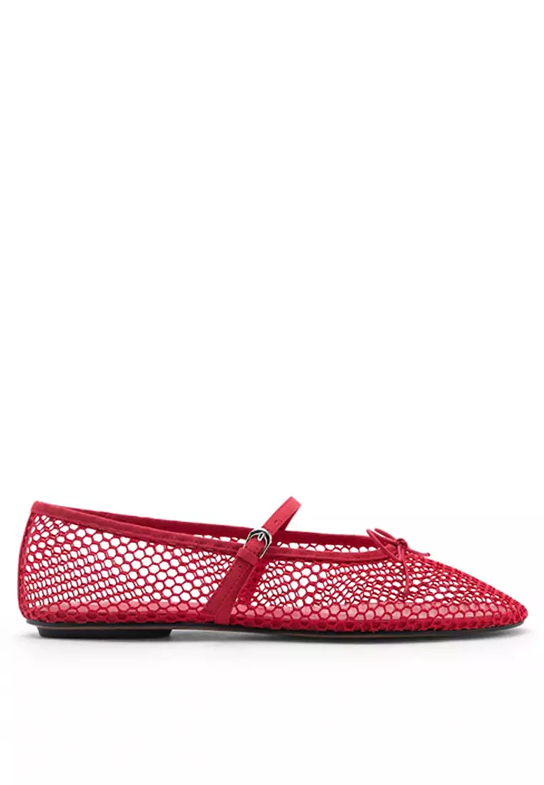 Mesh Ballet Flats with Strap and Buckle