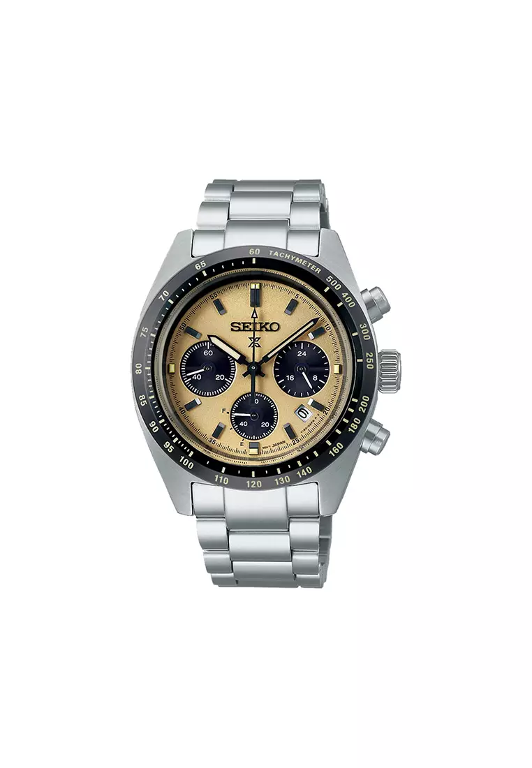 Prospex SSC817P Solar Chronograph Speedtimer Men's Watch | Beige Dial with Silver Stainless Steel Band