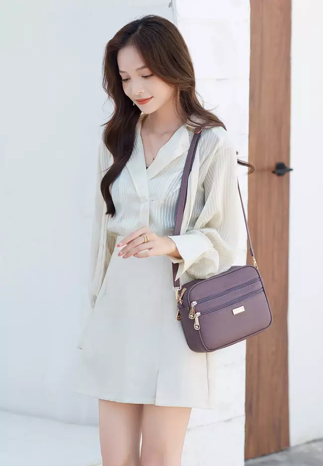 Multi Compartment Crossbody Bag / Sling Bag (Tas Selempang Wanita) - Ungu