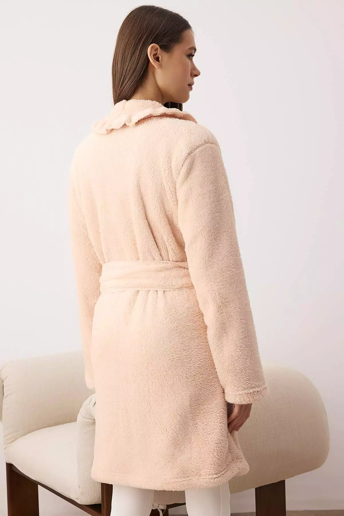 Pink Ruffle Pocket Wellsoft Winter Knitted Dressing Gown