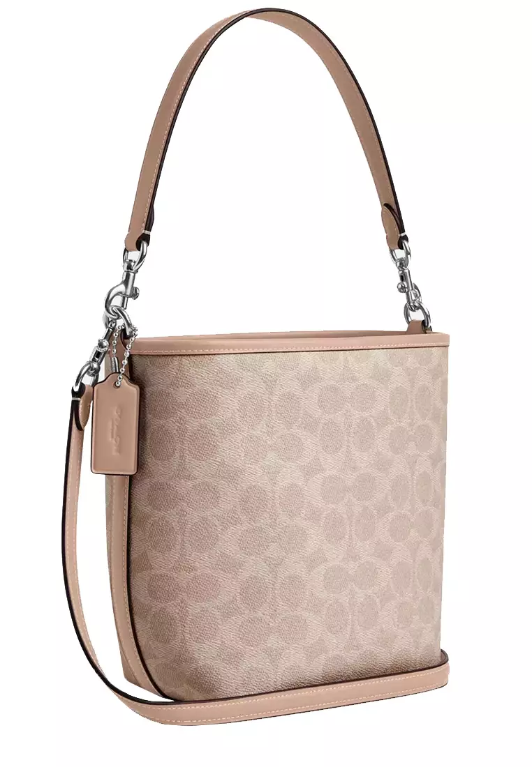 City Bucket Bag In Signature Canvas in Sand/ Taupe CT800