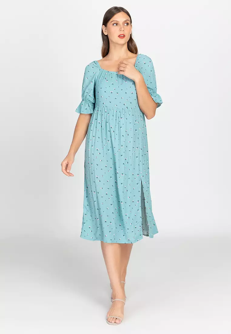 Brava Square Neck High Slit Dress