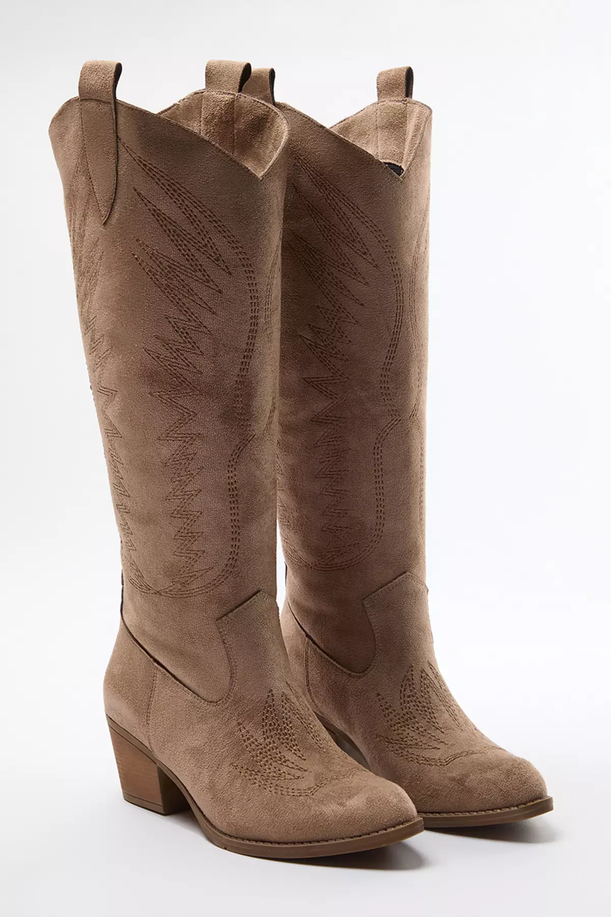 Mink Embroidered Block Heels Suede Women's Cowboy Boots Takaw25Cz00016