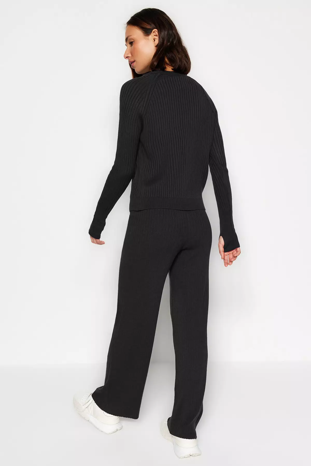 Anthracite Stone Basic Finger Detailed Knitwear Bottom-Top Set Twoaw24Au32