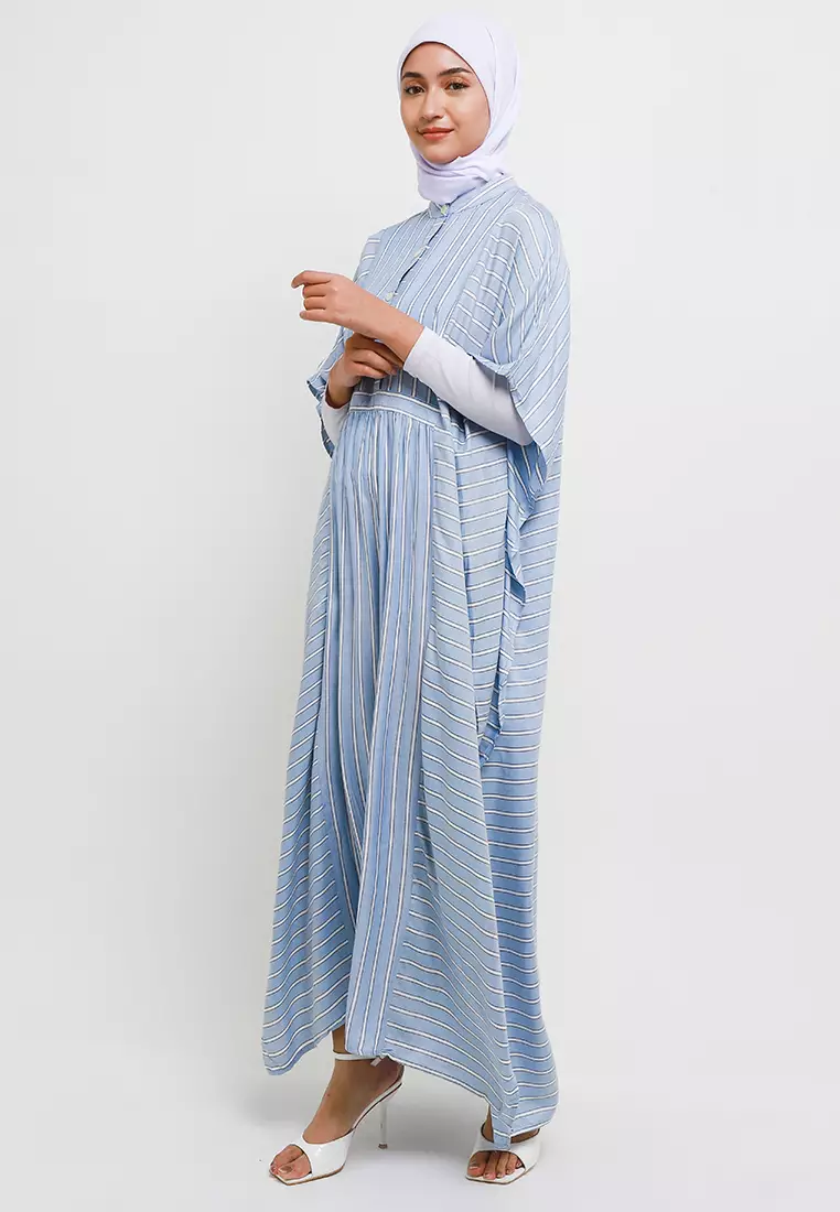 MFMW Horial Kaftan Biru Motif Garis