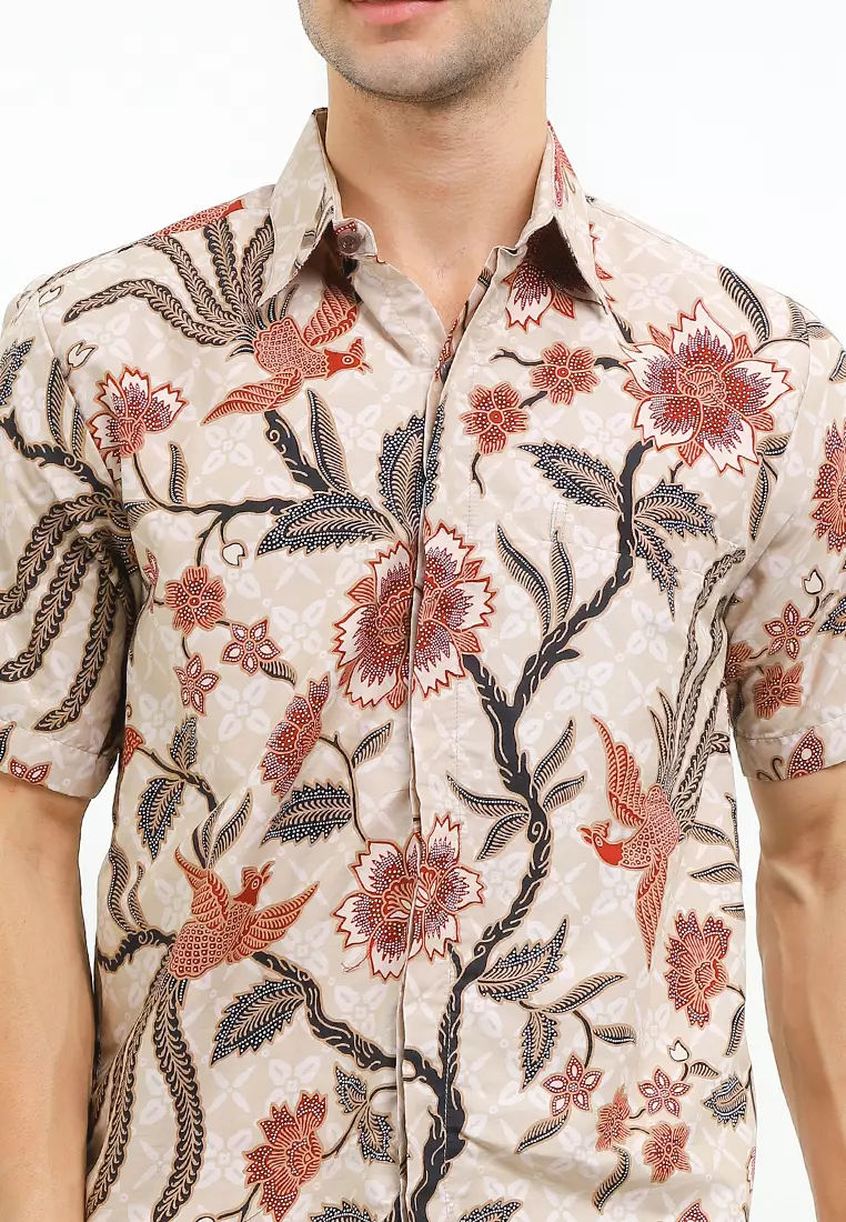 Hem Kemeja Pria Lengan Pendek Batik Furing Cavero Cream
